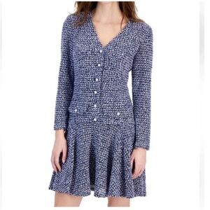 Taylor Blue Tweed Dress with Pearl Buttons